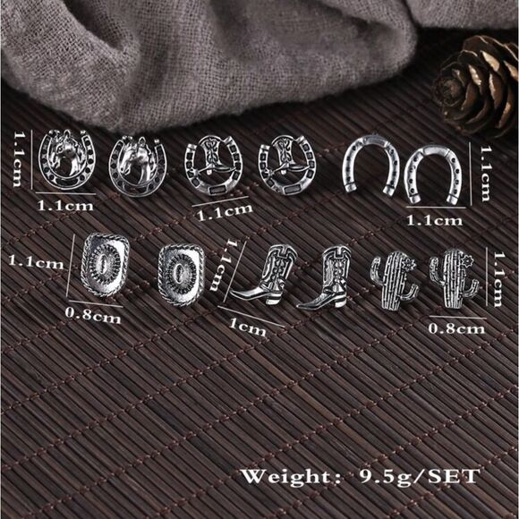 Western Cowgirl Bohemian Antique Silver Plated Horseshoes Cowboy Stud Earrings - Picture 3 of 4